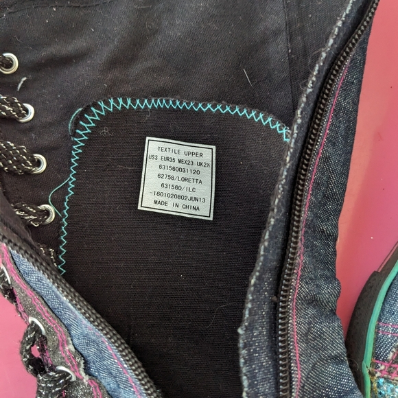 Bongo Girls Size 3 Denim Lace Up Boots with Patches and Sequins - Picture 7 of 7